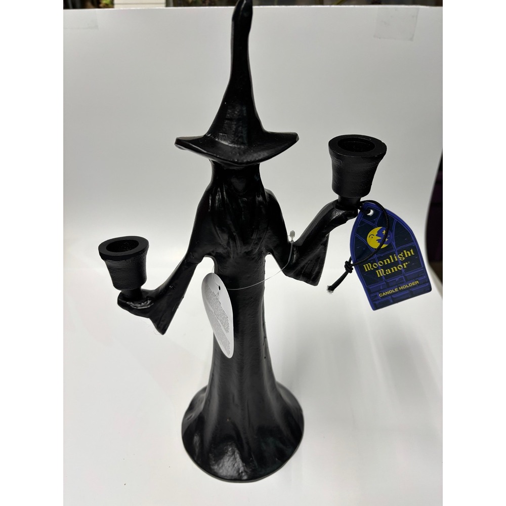 Moonlight Manor Black Cast Iron Witch Taper Candle Holder Halloween Decor 14.5in